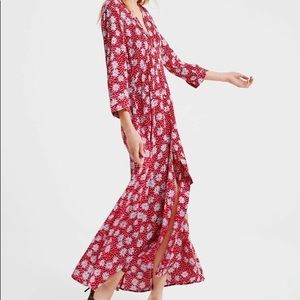 Zara red floral print casual maxi dress